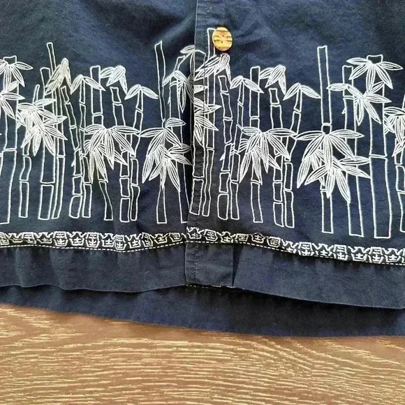 Vintage Mens Hilfiger Surfing Co. Hawaiian Navy Blue Collared Button SS Shirt L - Picture 4 of 8